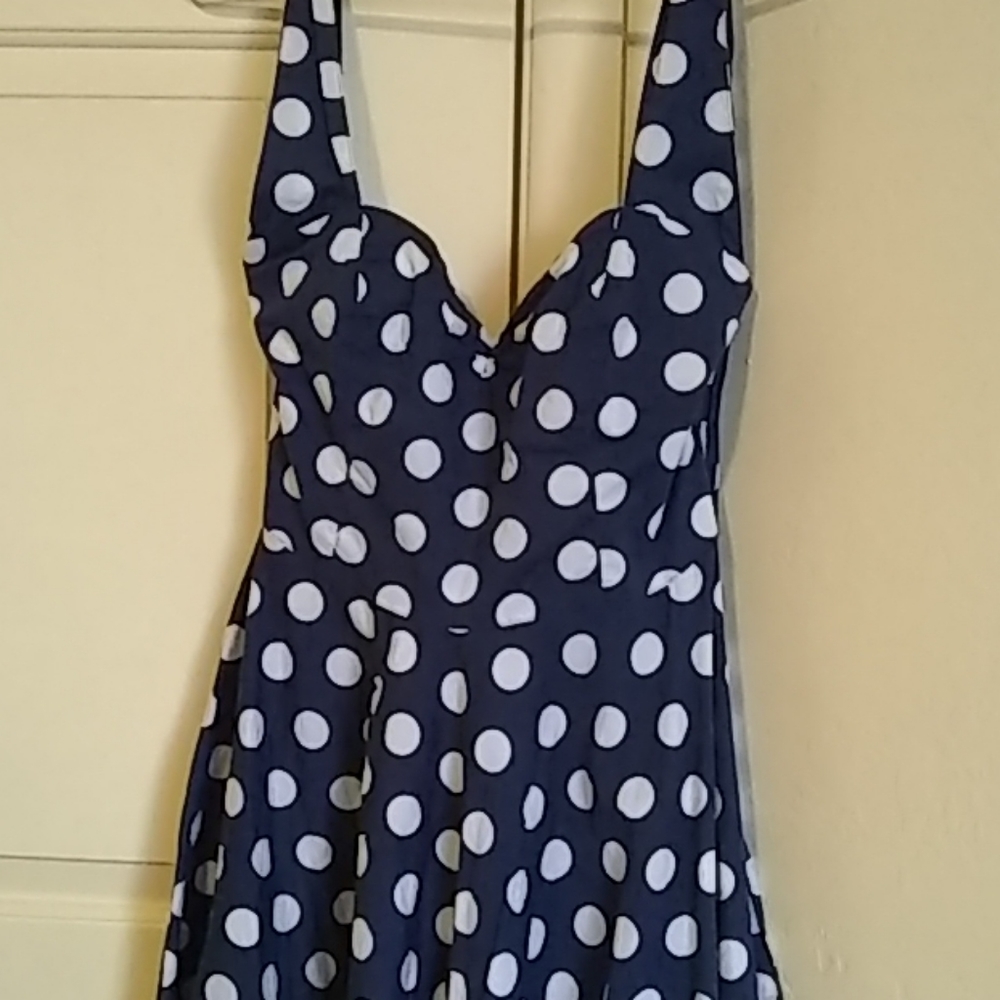 White polkadot navy blue dress 👗